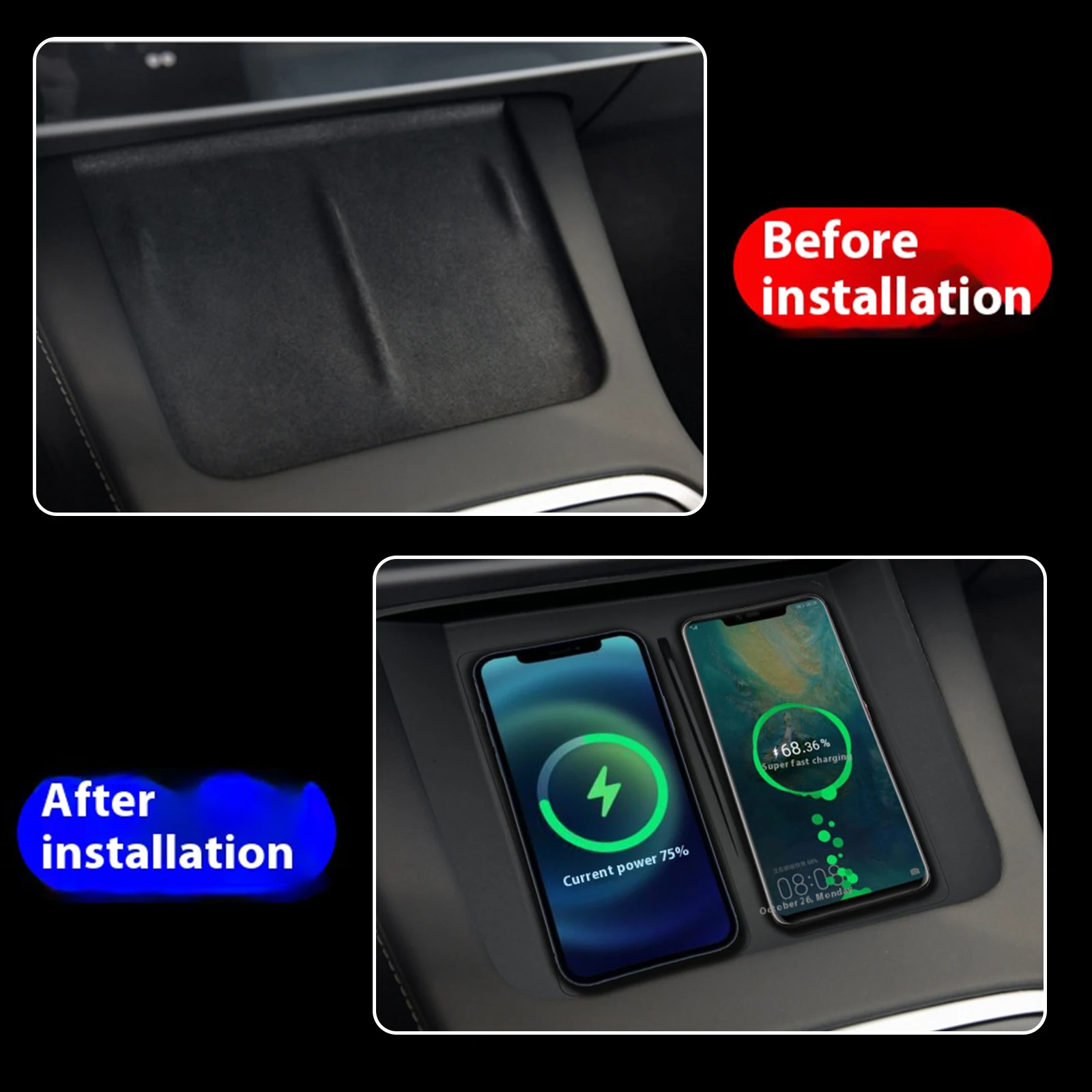 for Tesla Model 3 Model Y 2019-2024 Car Wireless Mobile Phone Charger Center Console Storage 18W iphone fast charge plate holder