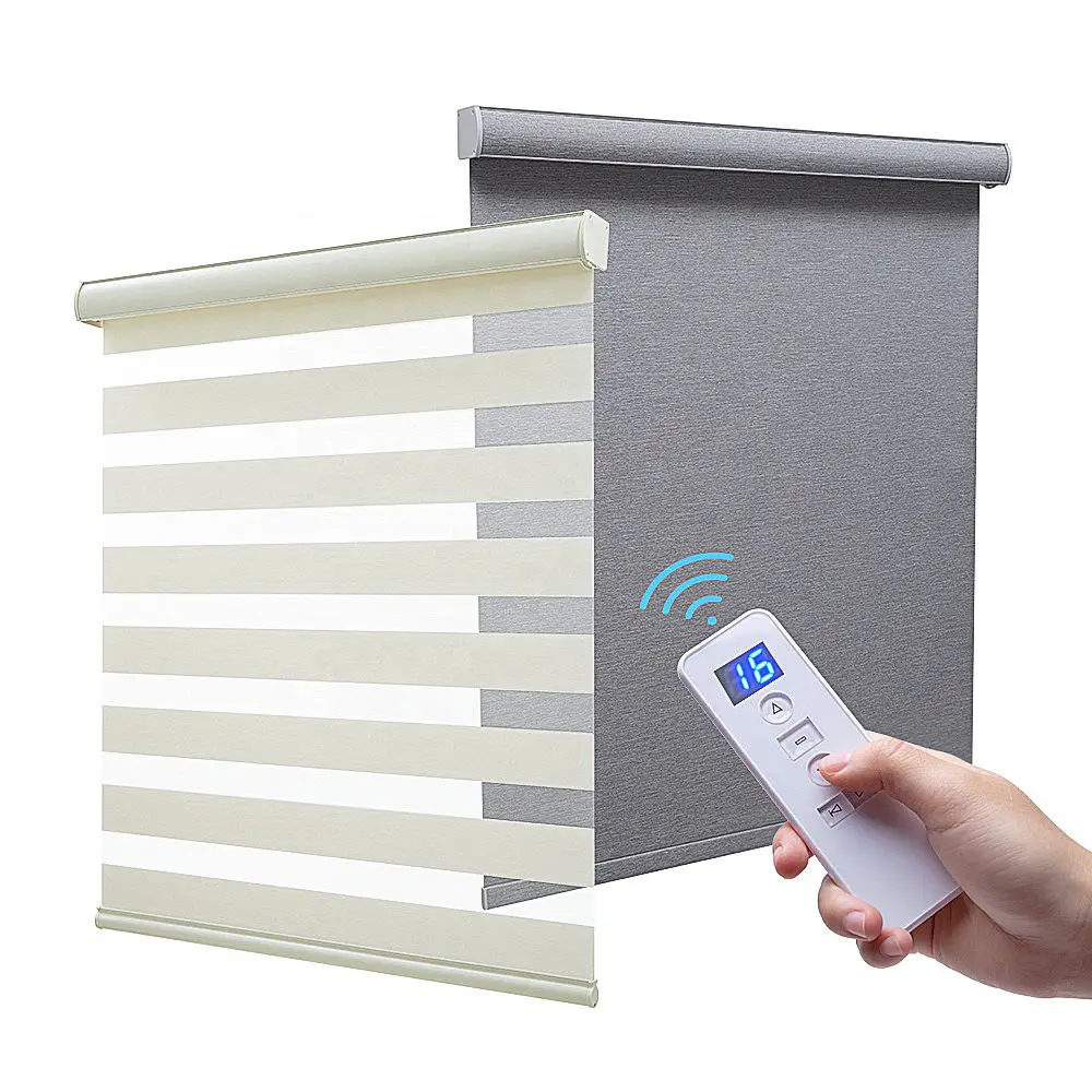 

Polyester Horizontal Smart Home Shades Wifi Control Electric Roller Blind Set for Living Room Zebra Motorized Blinds