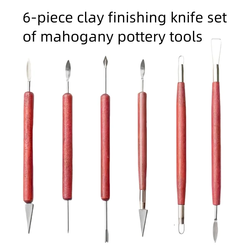6 teile/satz Keramik Werkzeuge Rot Holz Doppelseitige Draht Messer Für Ton Reparatur, Ton Skulptur Carving Werkzeug Set Keramik werkzeuge