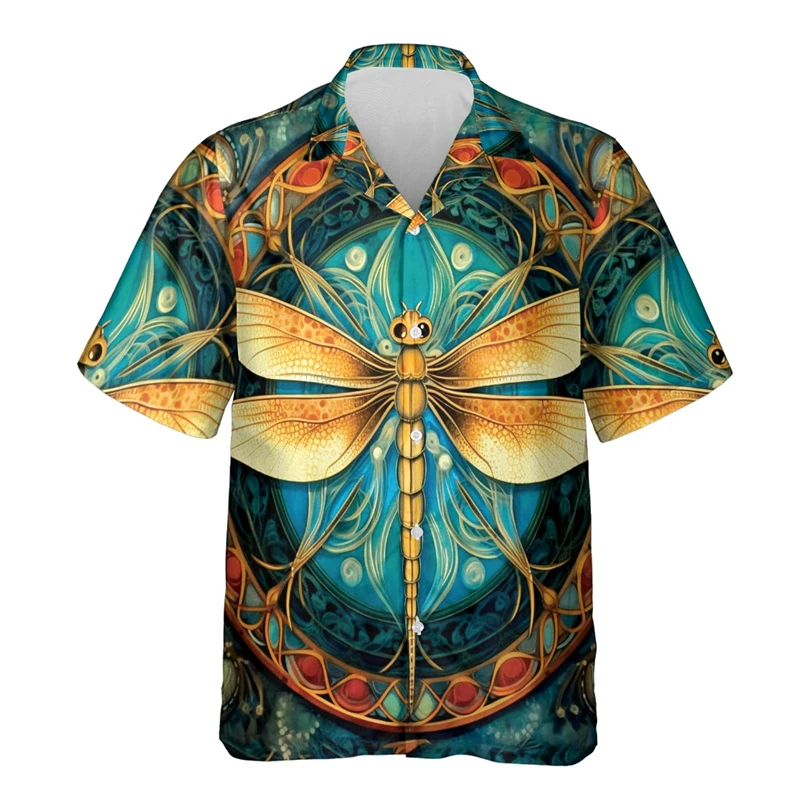 3D Print Dragonfly Flower Hawaiian Beach Shirts Men Women Casual Fashion Short Sleeve Vacation Shirt Tops Blouse Man Clothing