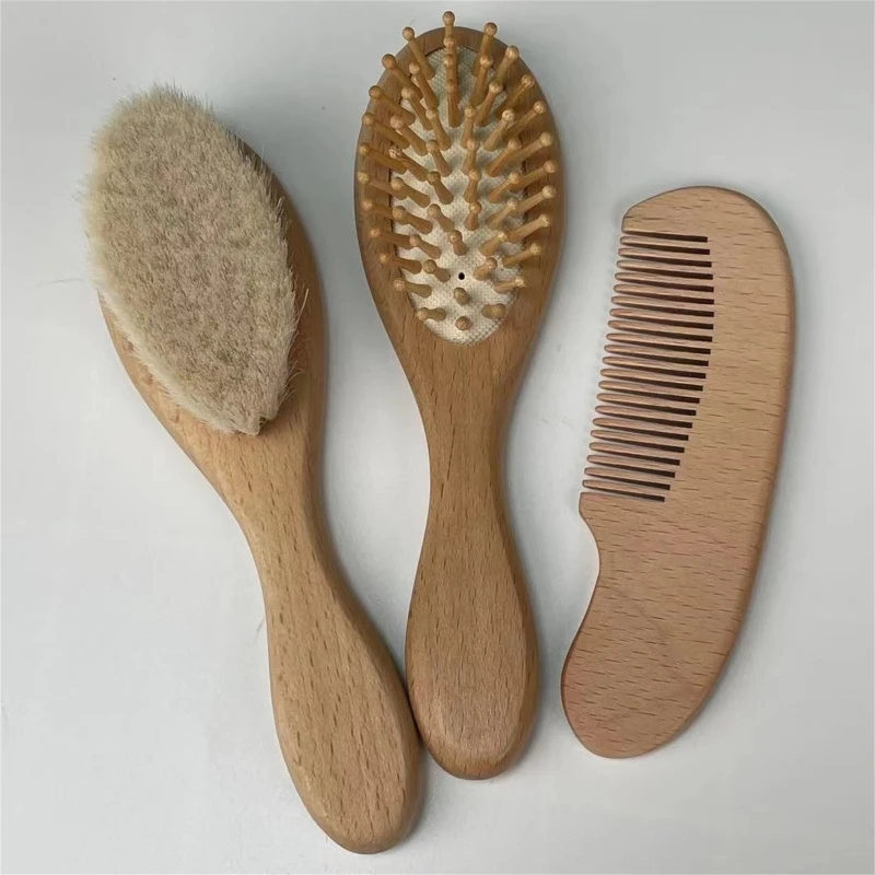 Baby Hair Comb 3pcs/set Beech Wool Hair Brush for Head Comb for Head Massager for Newborn Baby Girls Boys Baby Shower