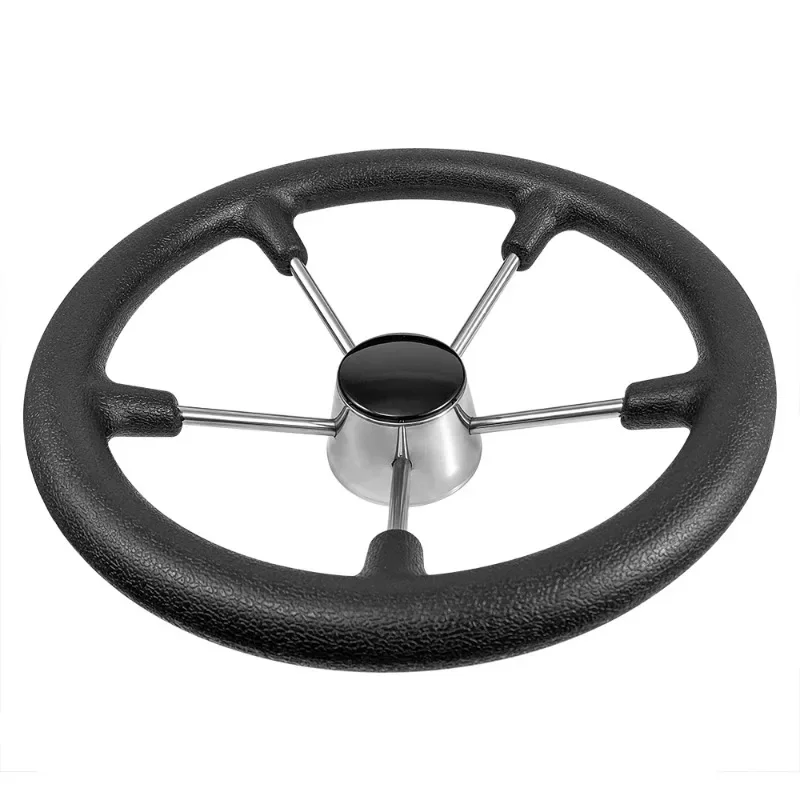 Steering Wheel  with 5 Spoke Stainless Steel Knob Surface with Black Rubber Foam Boat Steering Wheel 11/13.5/15.5 Inch