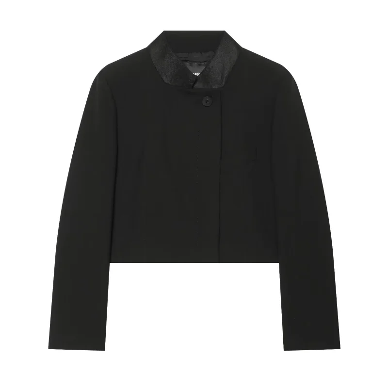 2026 Autumn New Style Women's Long Sleeves Black Jacket Stand Collar With Button Decoration Female Brand Designer Fashion Coat