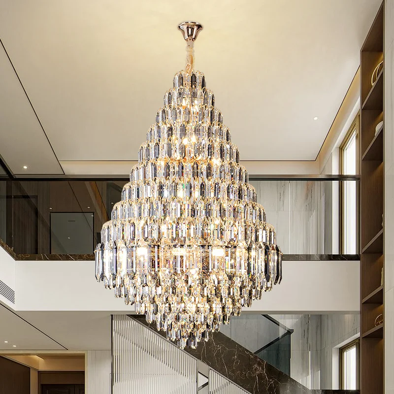 Grand Chandelier Villa Hall Light Jump-storey Duplex Building Hotel Lobby Restaurant Light Luxury Crystal Pendant Light