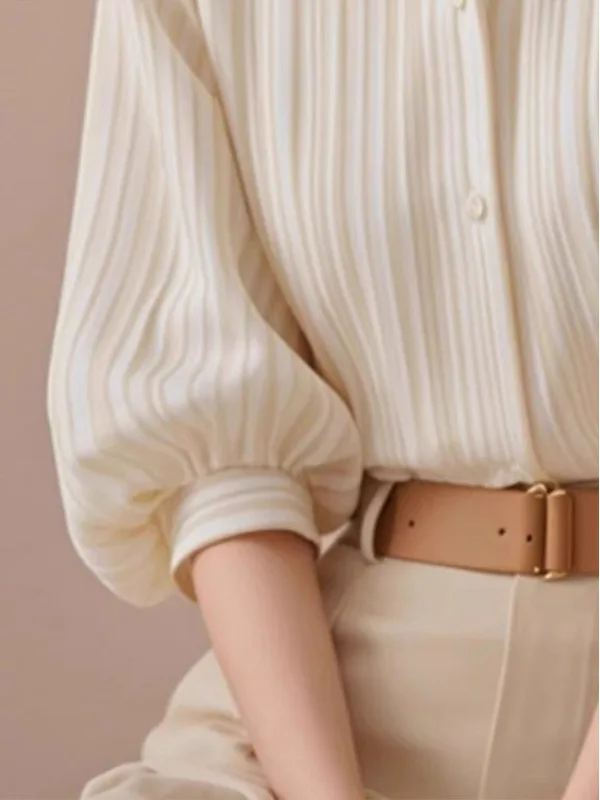 

Plus Size Spring Autumn Unique Collar Stripe Lantern Sve irt Women's Design Sensation Super Beautiful Absolutely Beauti...