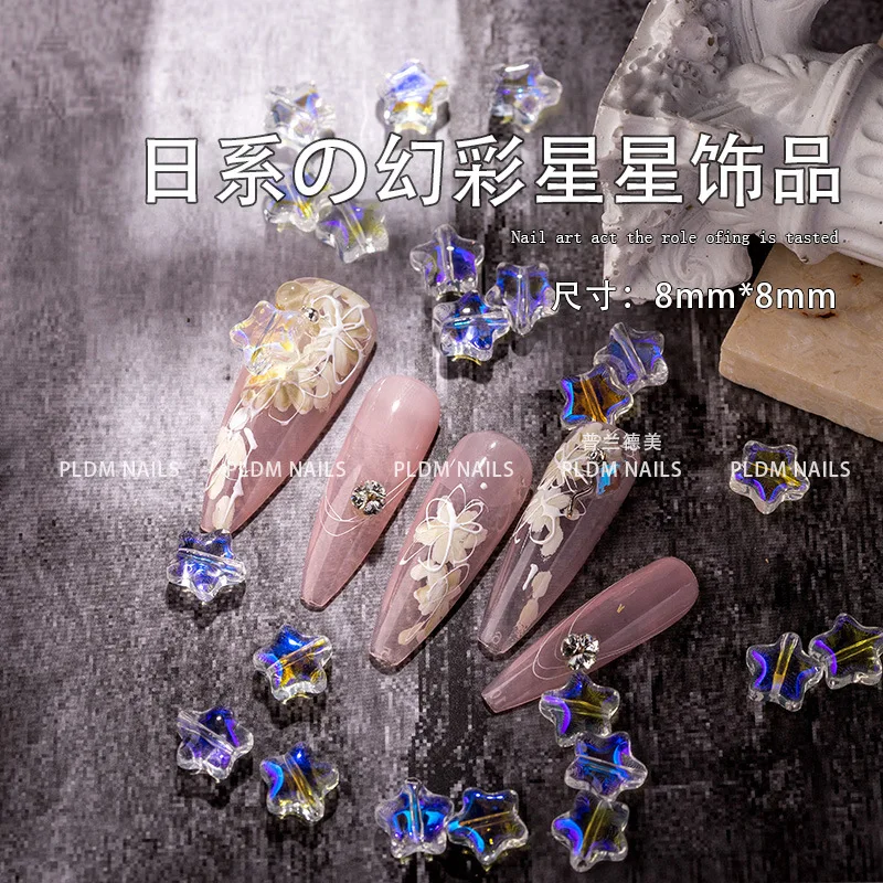 

100Pcs/Lot Net Red Hot Selling Symphony Five-pointed Stars Japanese Nail Art Accessories Summer Fun Nail Decorations