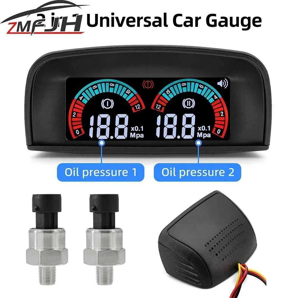 AD Dual Oil Pressure Meter With Digital LCD Display Oil Press With 1/8NPT Sensor For Car Truck Horizontal Press Gauge Customized