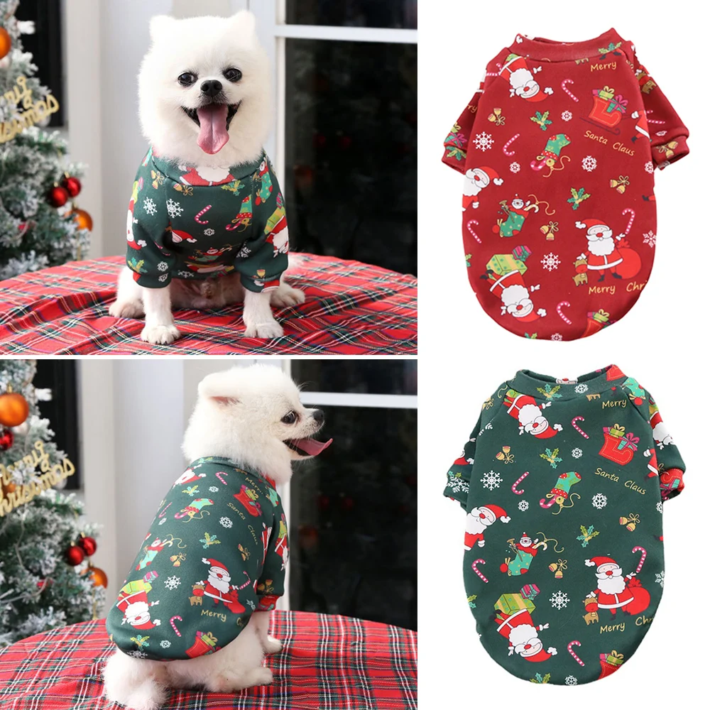 

Santa Claus Print Fleece Lining Sweatshirts Cat Puppy Pullover Dog Costume Christmas Pet Hoodie 2025 New Year Dog Clothes