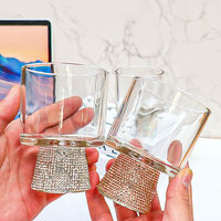 Diamond High Footed Cup,Thickened Heat-resistant Personalized Light Luxury Glass Diamond Juice Coffee Red Wine Drink Glassware