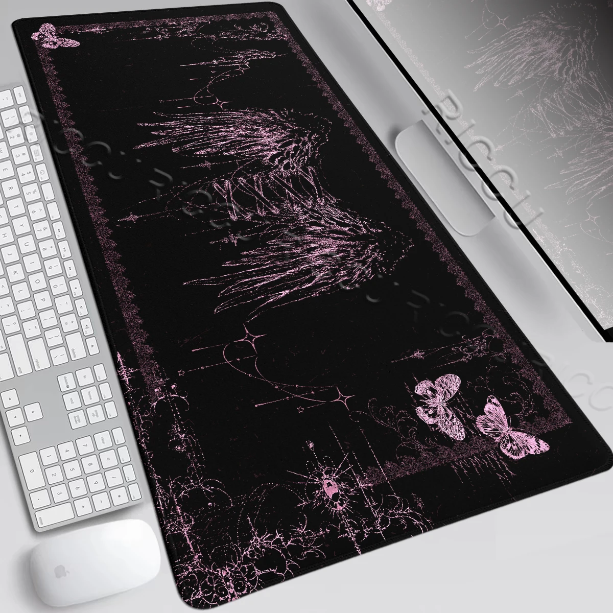 Gothic Black Mousepad Anime Aesthetics Angel Wing Mouse Pad Office Accessories PC Gaming Keyboard E-Sports HD Printing Desk Mats