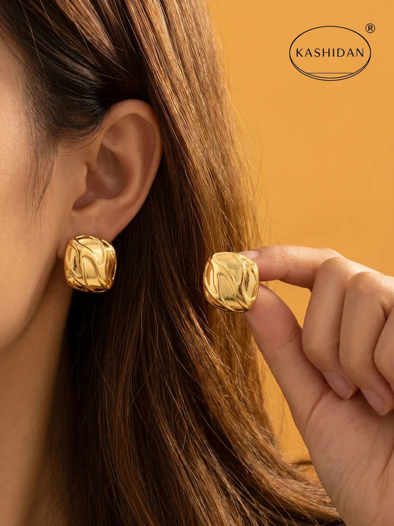 Fashion Stainless Steel Wave Stud Earrings for Women Textured Liquid Metal Geometric Shield Edge Earrings Jewelry