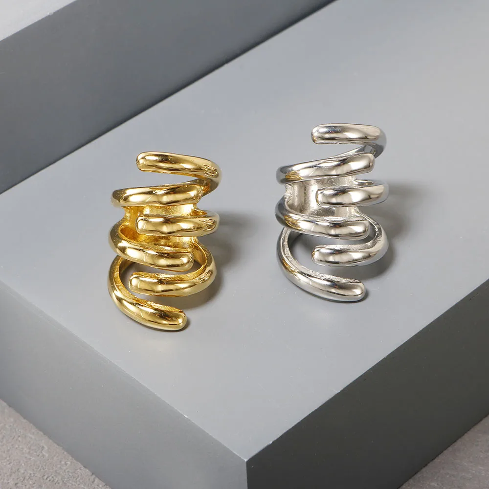 Punk Hollow Grip Wide Ring for Men 18K PVD Electroplated Stainless Steel Finger Jewelry Women Golden Silver Color Couple Rings