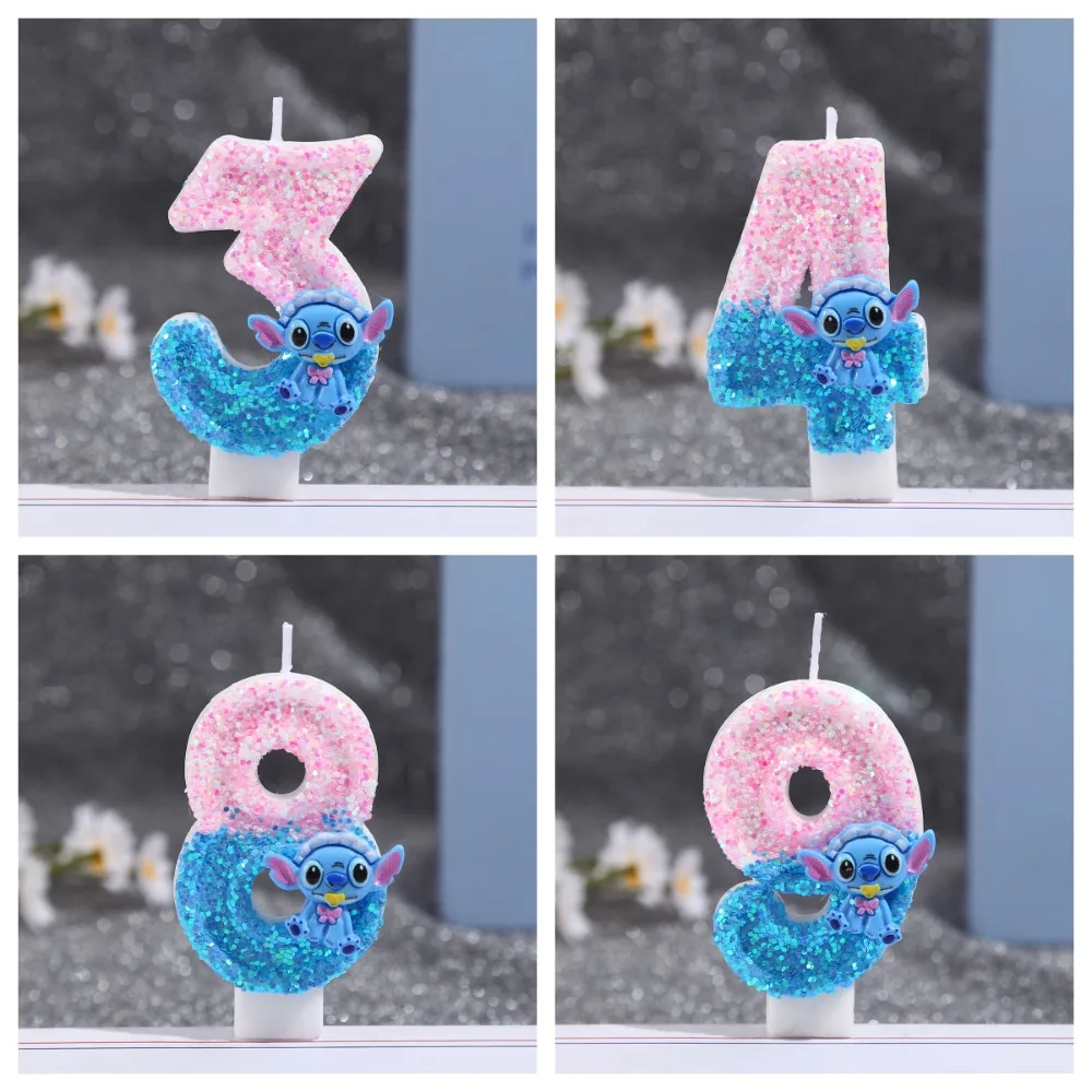 2026 أنيمي ليلو وستيتش 0-9 عدد شمعة لطيف ثلاثية الأبعاد Kawaii غرزة شخصية كرتونية كعكة حفلة المكونات في كعكة عيد ميلاد الديكور