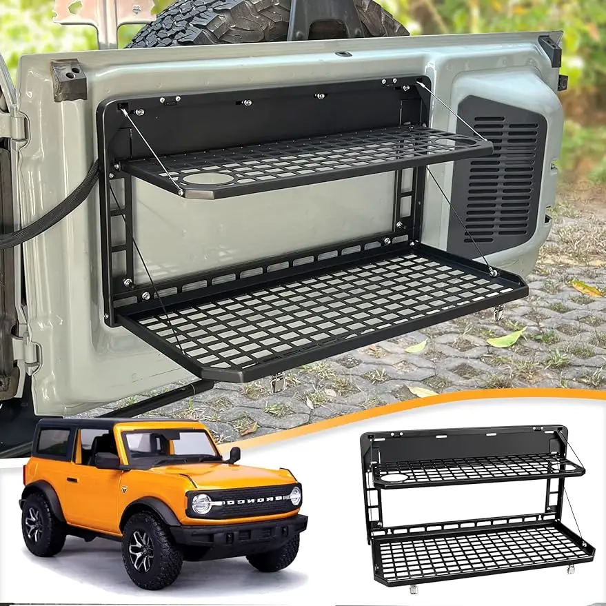 

Bronco Tailgate Table Folding 2-Tier Rear Camping Cargo Storage Shelf For Ford Bronco Accessories 2021 2022 2023 2/4 Doors