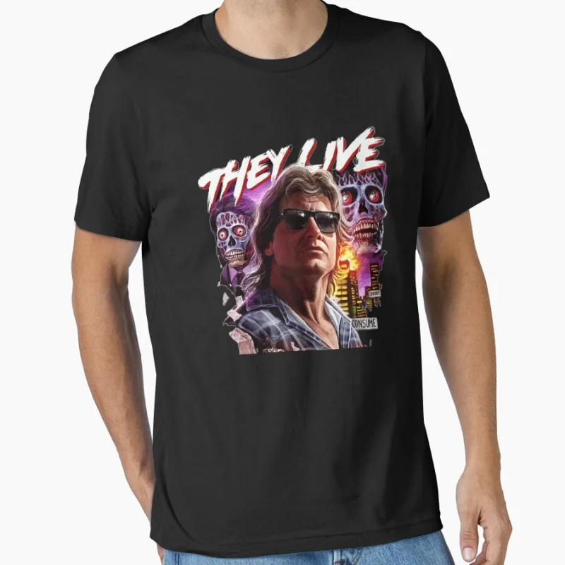

Roddy Piper Retro Sic-Fi They Live Gift T Shirt John Carpenter Vintage Horror movie Alien film Graphic clothes All size Tee