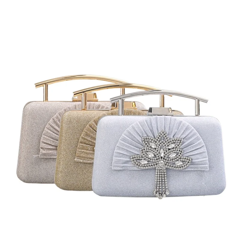 Temperament Metal Dinner Bag Banquet Bag Shiny Folded Women's Handheld Shoulder Strap Diamond Cheongsam Dress Handbag