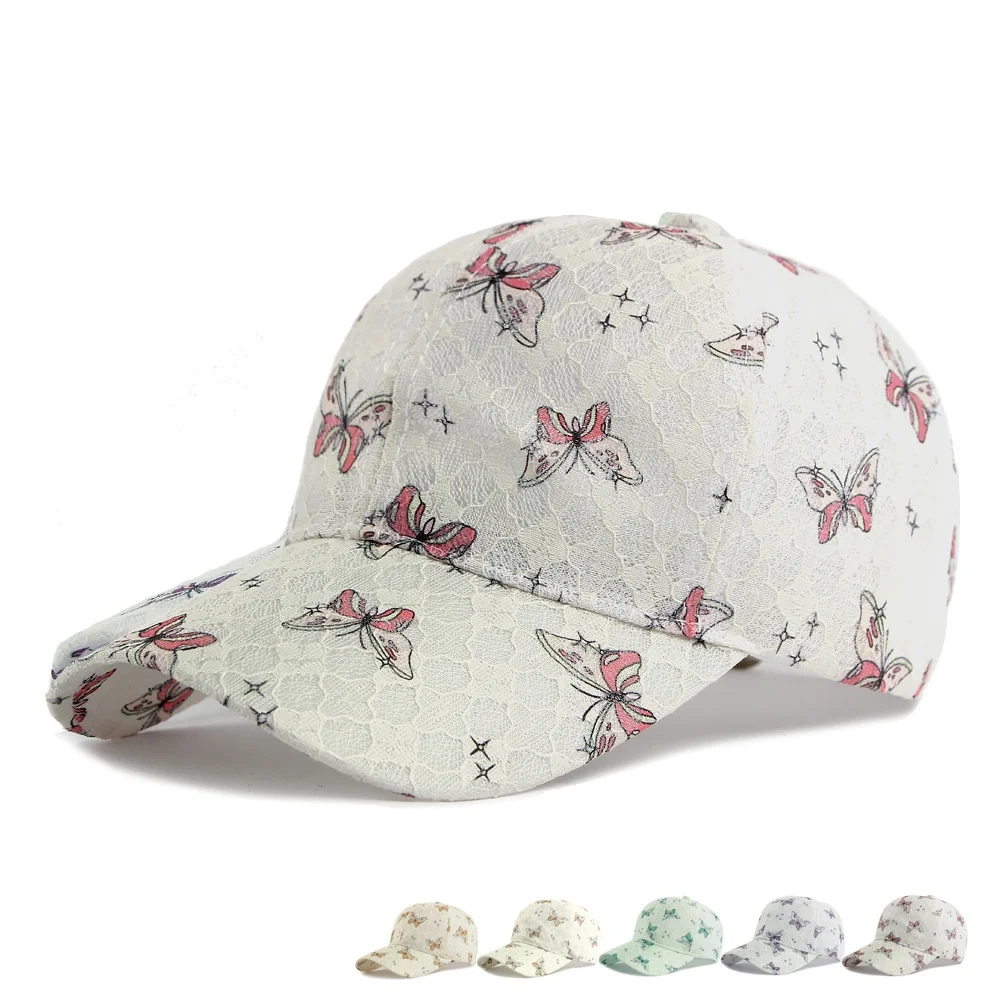 New Lace Butterfly Baseball Cap Women Fresh Sweet Versatile Duckbill Cap Summer Breathable Slimming Sunscreen Hat Student