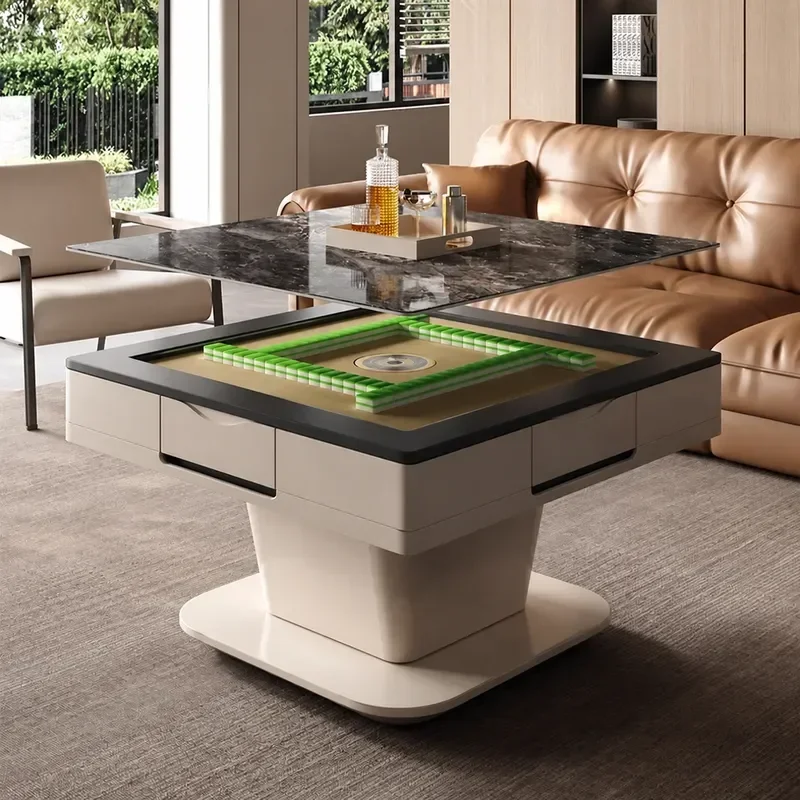 Multifunctional Lifting Coffee Table with Rock Slab Top Electric Automatic Mahjong Machine Integrated Living Room Dining