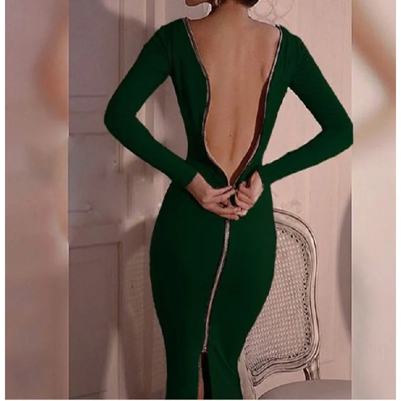 

Платье женское с открытой спиной и длинным рукавом, пикантная дизайнерская повседневная одежда на молнии, элегантное офисное платье-карандаш, осень