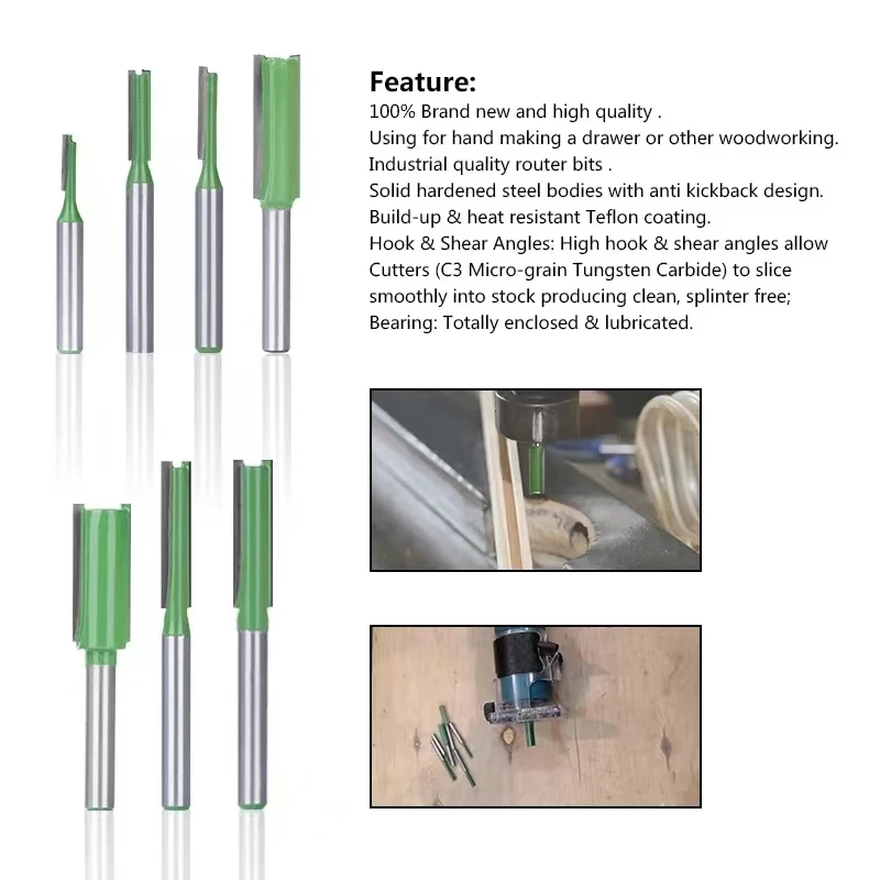 7Pcs 1/4′′ 6mm Shank Single Double Flute Straight Bit Milling Cutter For Wood 6MM Tungsten Carbide Router Bit Woodwork Tool Set