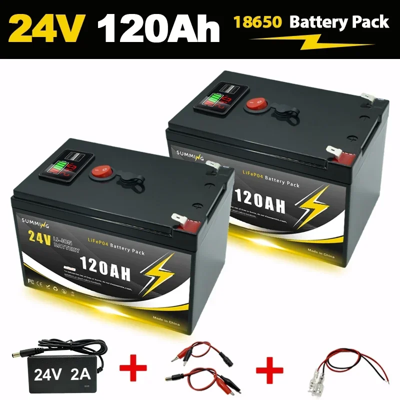 

Upgrade 24V 120Ah LiFePO4 Rechargeable Lithium Battery, Up to 4000+ Cycles, for Small UPS, Solar Power,Fish Finder,Power Wheels