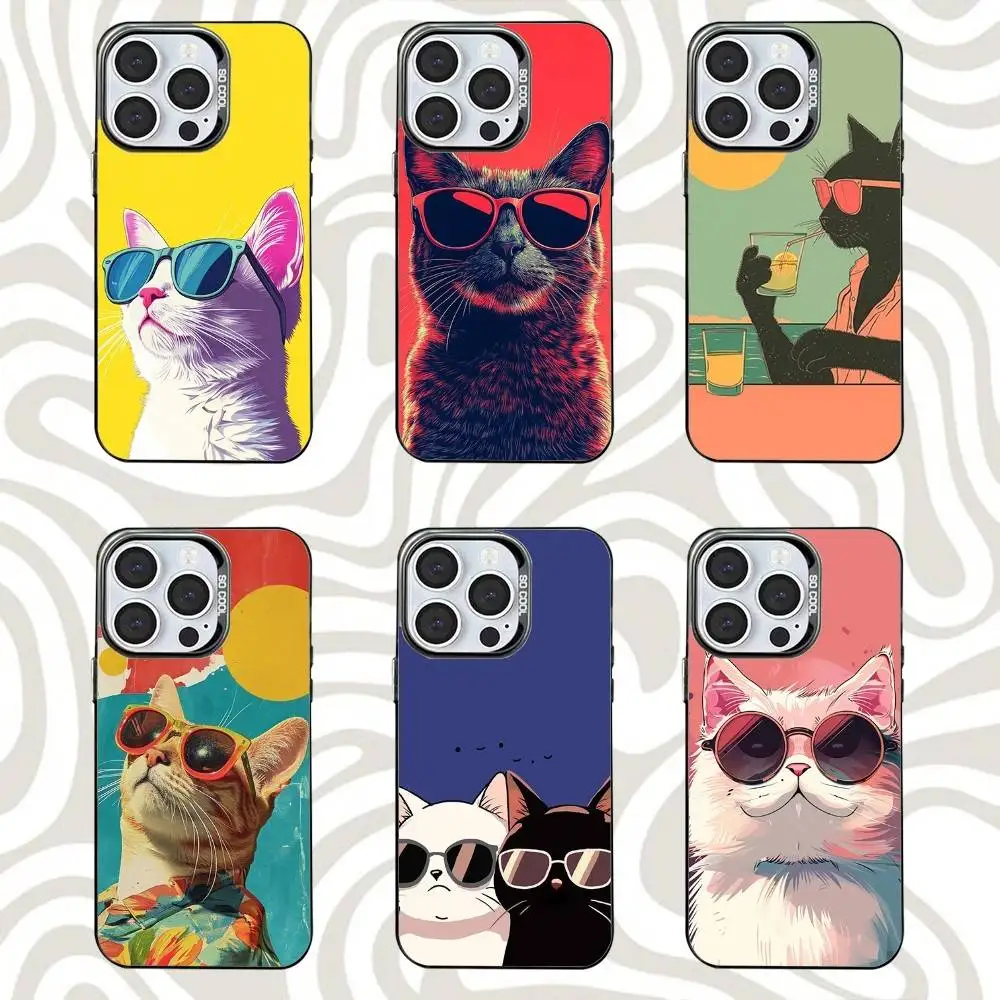 

Fashion Cartoon Cat Phone Case For iPhone 16,15,14,13,12,11,Mini,Pro,SE,MAX Black Matte Shockproof Cover
