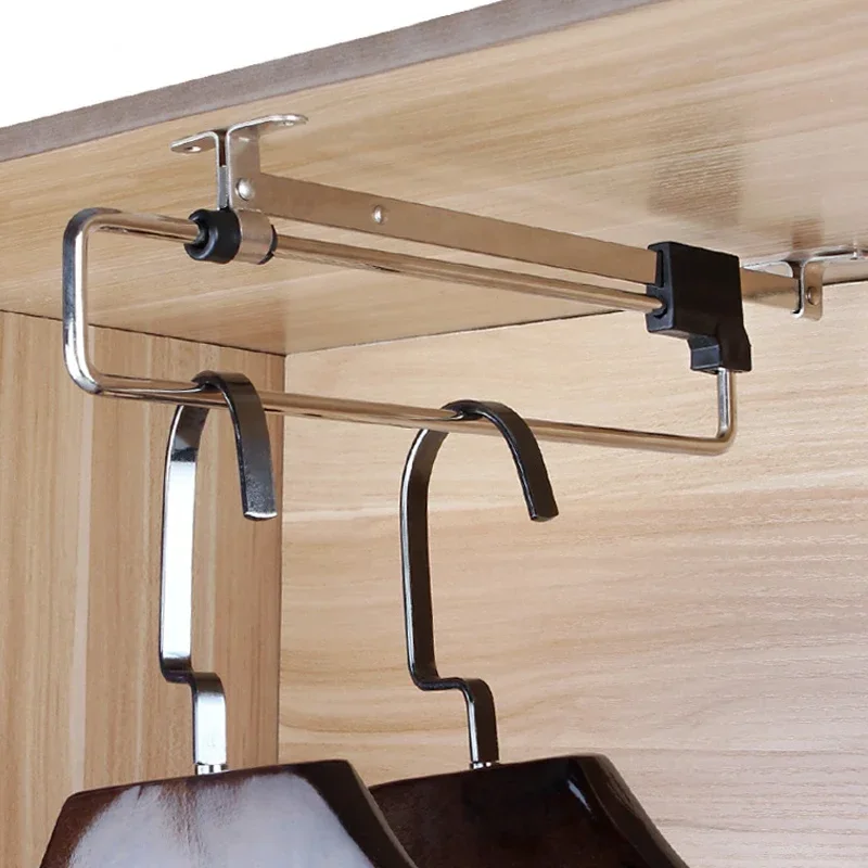 

Retractable Stainless Steel Top Mount Wardrobe Rail Clothes Hanger Towel Coat Rack Adjustable Closet Rod Rail Organizer