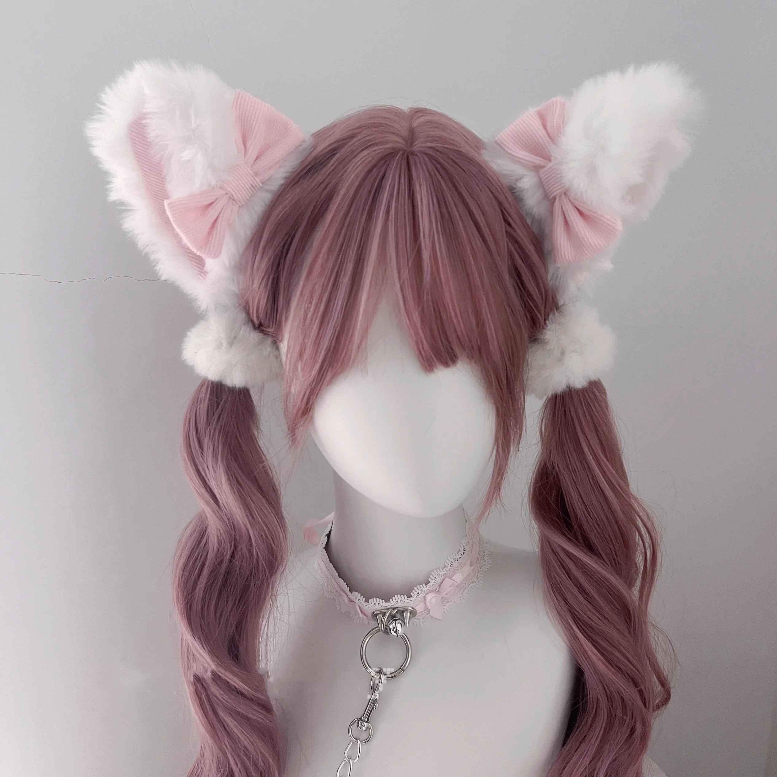 1 Pairs New Furry Handmade Comic con Headpiece Bow Tie Cat Ears Hair Clip Realistic Animal Y2K Lolita Cat Hair Accessory