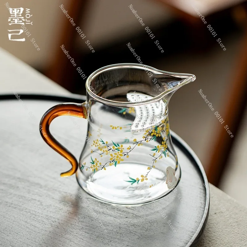 Moon-Shaped Tea Dispenser with Glass Filter Cup, High-Appearance Level Tea Set, Uniform Cup for Moon Tea,Elegant Glass Equalizer