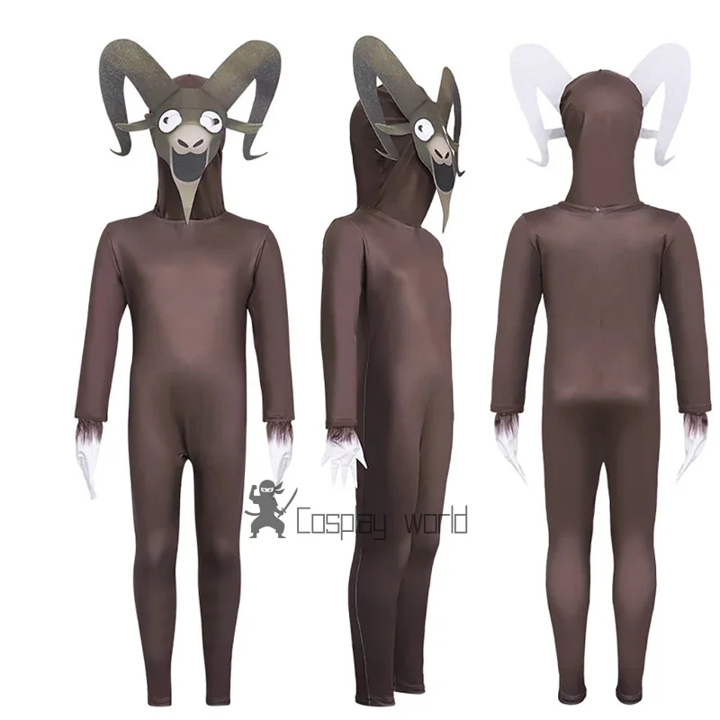 

99 Nights in The Forests Goat Cosplay Costume Polyester Jumpsuit Cloth Mask Set XMAS Bodysuit Party Show Clothes