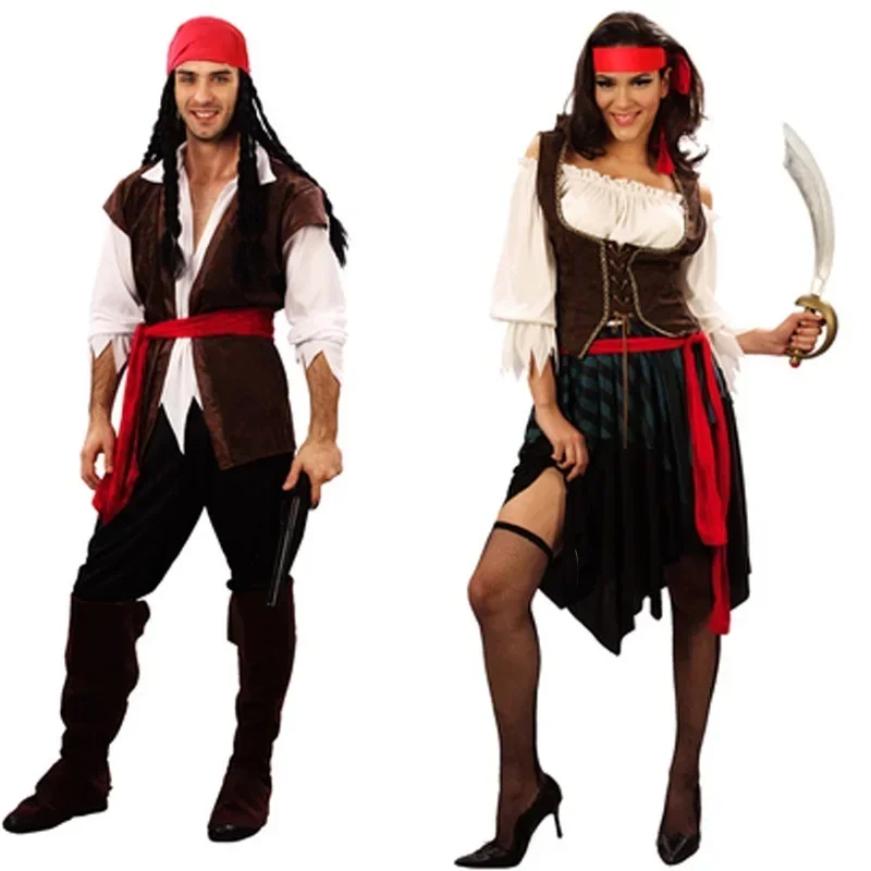

Piratenkostuumsvrouwen mannen volwassen Halloween mannelijke Captain Jack Sparrow kostuum Pirates Caribbean косплей kledingset