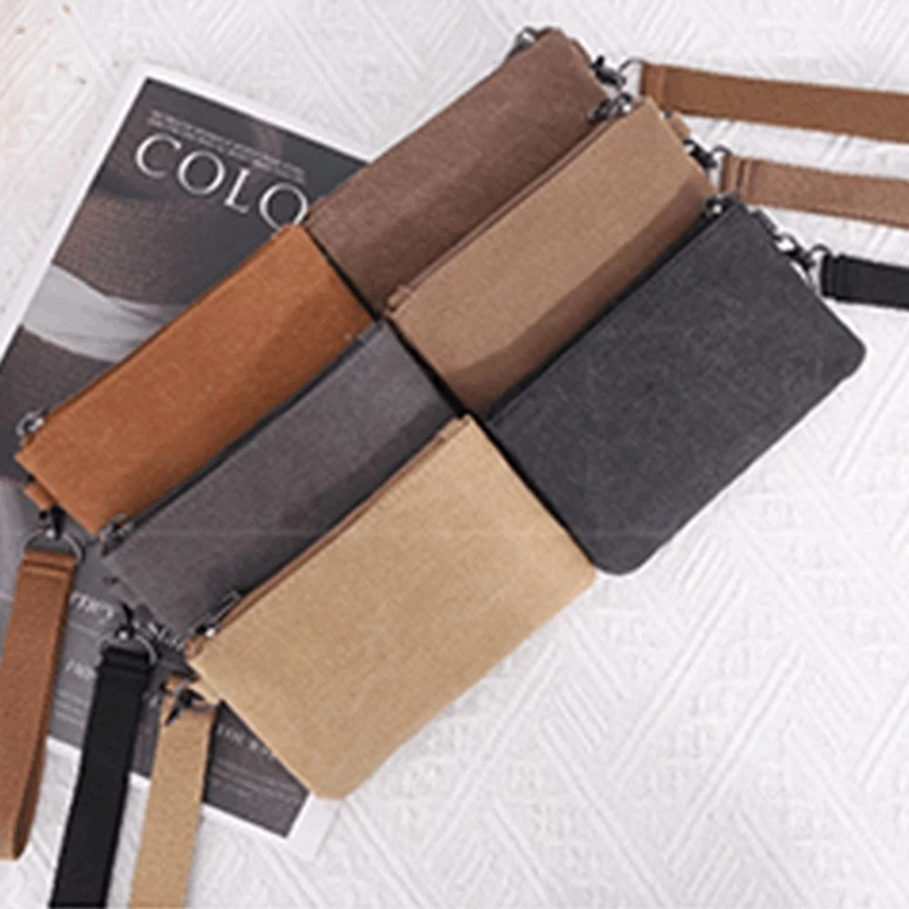 Soft Korean Style Canvas Coin Purse with Lanyard Canvas Small Item Bag Wrist Bag Wallet Card Storage Bag Travel