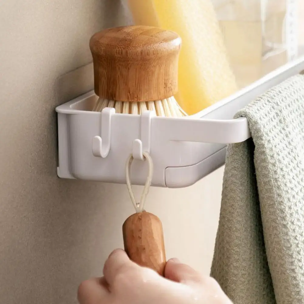 Space-saving Drain Rack Drain Rack with Towel Hanger Wall-mounted Self-draining Sink Shelf with Detachable Drain Tray Towel