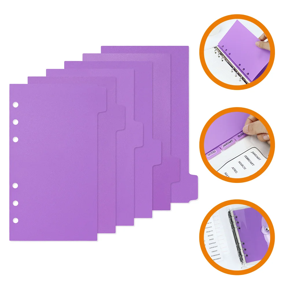 

Pocket Separator Tab Dividers for 6 Ring Binder Page Organizer Paper Plastic Index