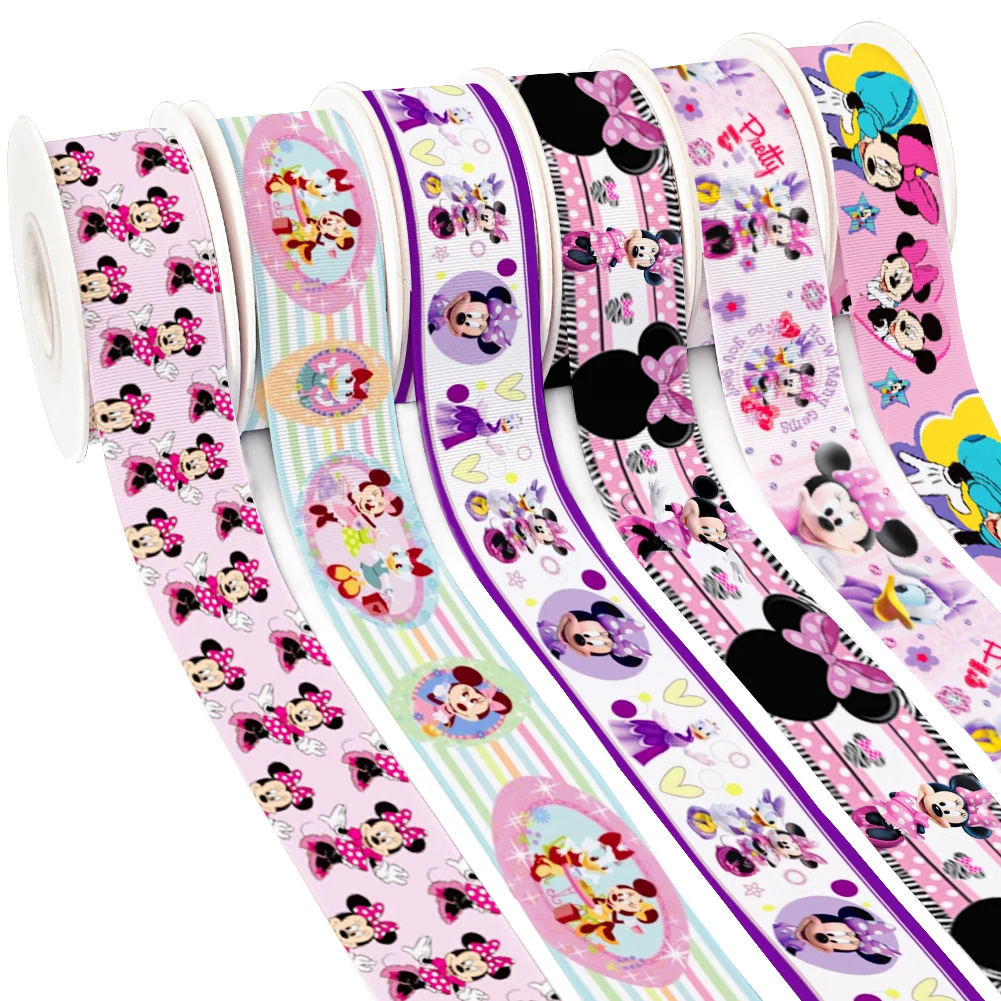 Disney Mouse Cartoon Mickey Minnie Printed Grosgrain Satin Ribbon for Gift Wrapping Hair Bow Craft Accessory 50 Yards