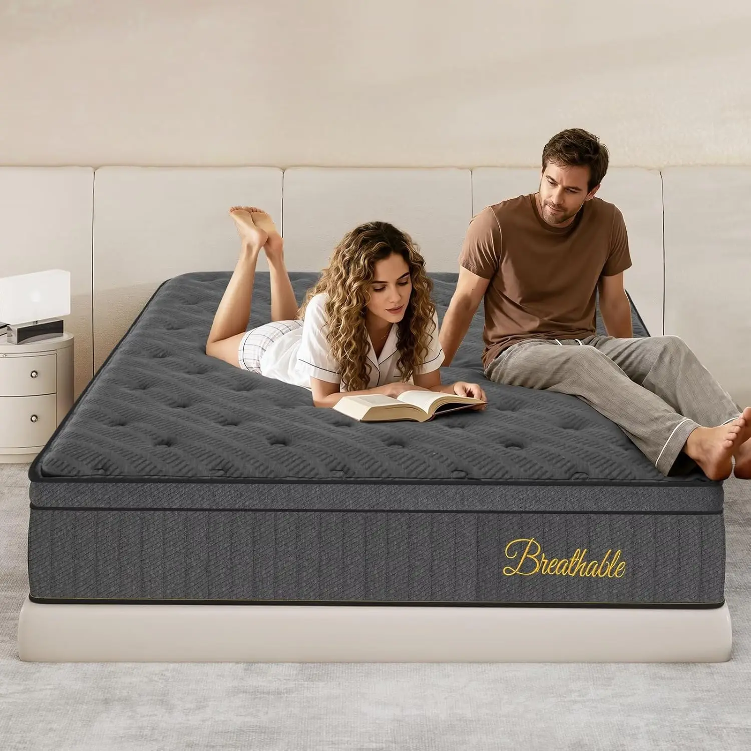 Queen Mattress 12 Inch, Medium Firm Hybrid Mattress with Lumbar-Zoned Foam and Pocket Springs for Motion Isolation, Customized