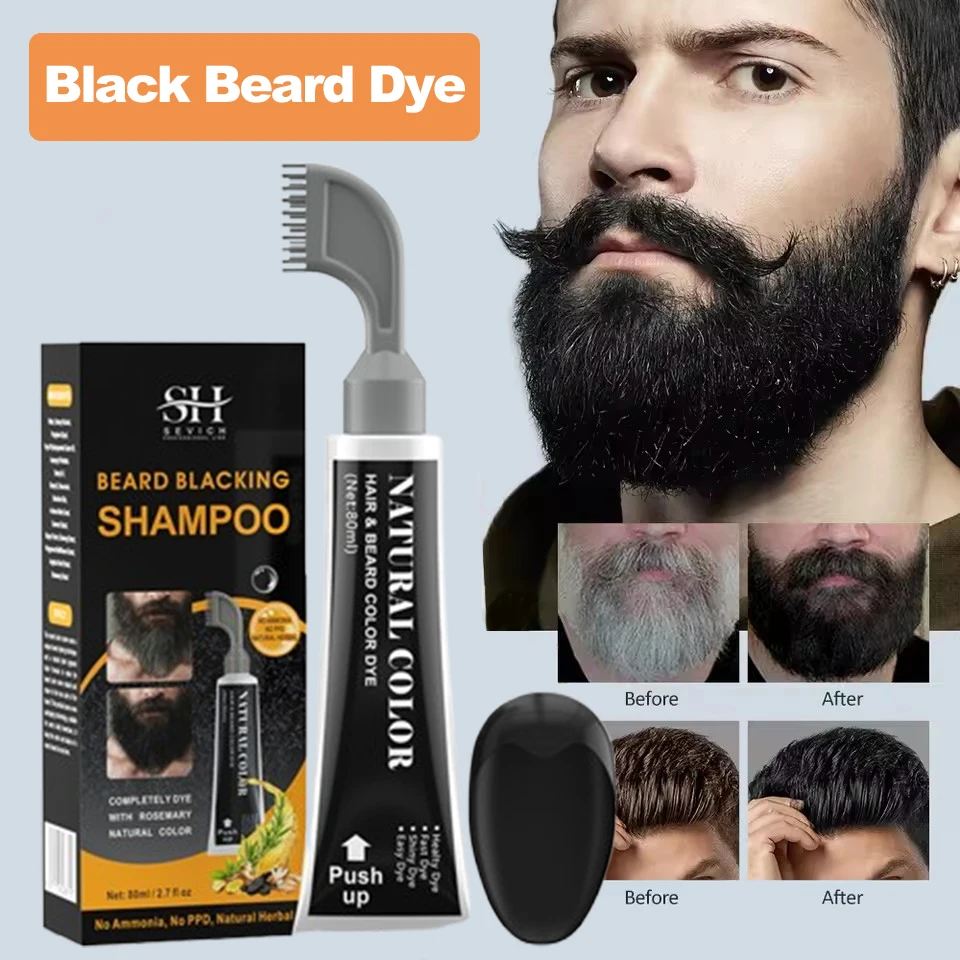 

Men's Beard Dye Cream Portable Black Beard Dye Cream With Comb Fast Coloring Black Hair Dye Shampoo Cover White Grey Beard Care