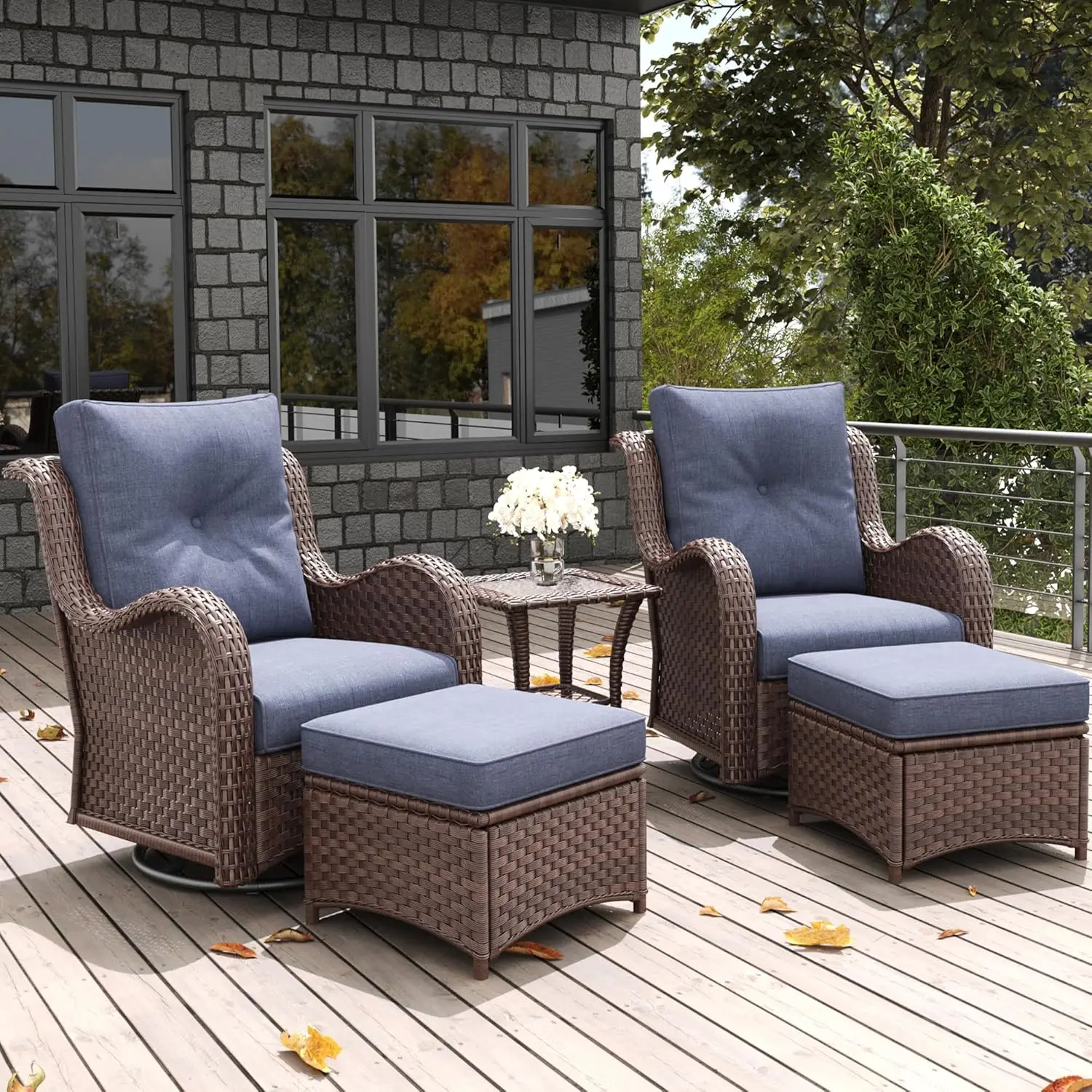 

Комплект садовой мебели из 5 предметов: плетеные кресла-качалки с подставками для ног, вращающиеся кресла-глайдеры, на заказ