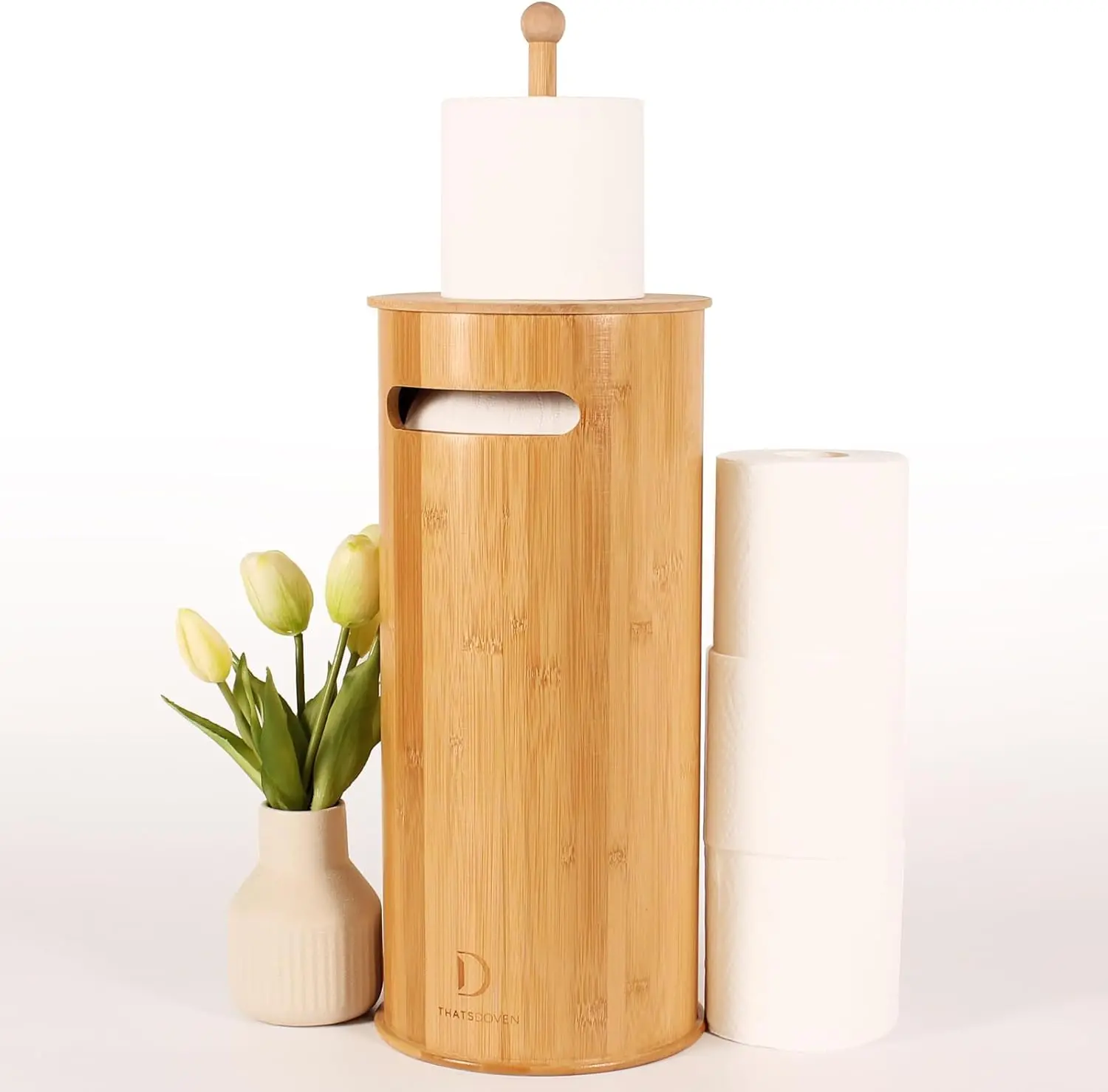 

Toilet Paper Stand with 3-Roll Tissue Holder for Boho Bathroom, FreeStanding Bamboo Toilet Paper Holder,Wood Toilet Paper Storag