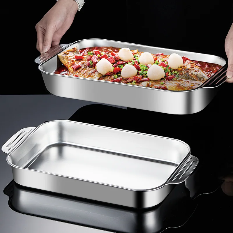 Kitchen Stainless Steel Baking Tray Multifunctional Food Grade Non-stick Barbecue Tray Induction Cooker Flat Bottom Baking Tool