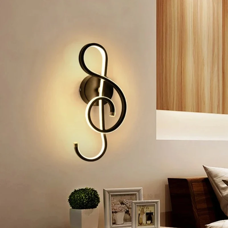 Modern Minimalist Musical Note Wall Lamp LED Indoor Black White Decorative Lighting for Living Room Bedroom Bedside Walkway