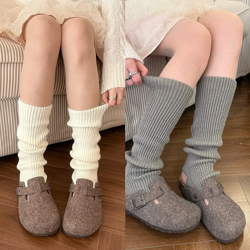 3pairs Japanese Lolita Y2k Solid Color Leg Warmers Women Hollow Out Foot Heel Warm Knitted Knee High Socks Legging Gaiters Cover