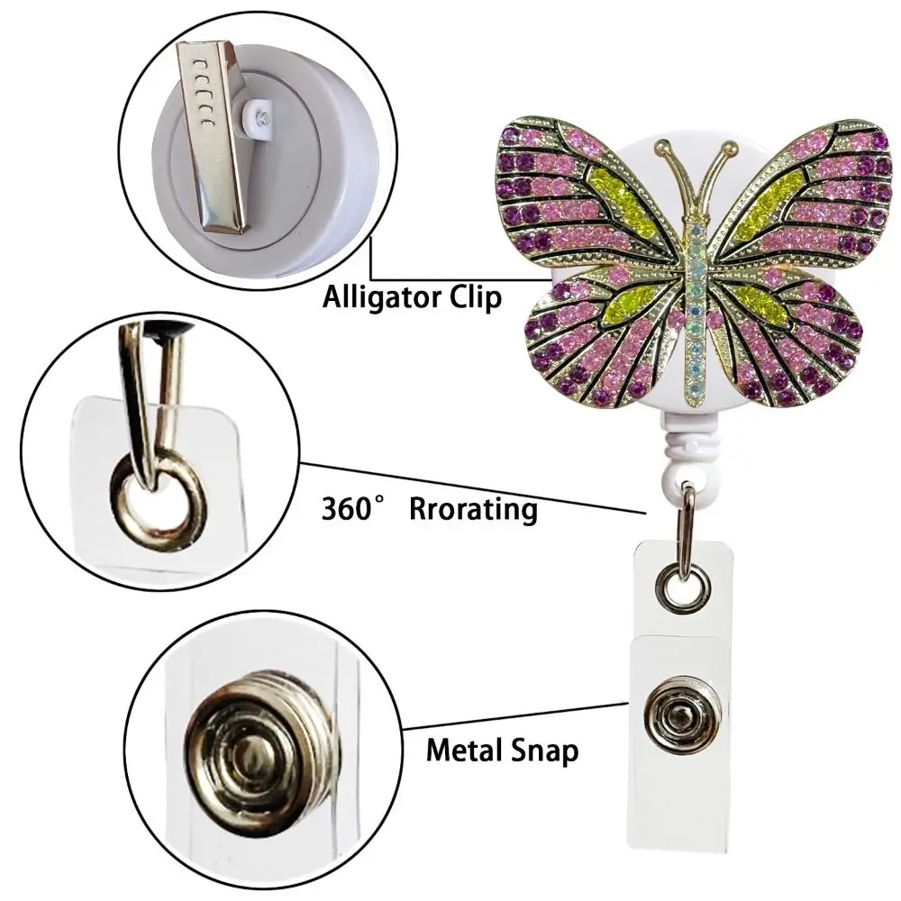High Quality ABS Badge Reel Clip Rhinestone Anti Lost ID Badge Holder Rotate Business Card Accessories Name Card Parts
