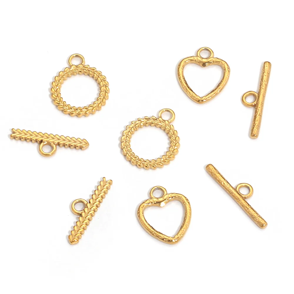 4Sets Stainless Steel Gold Rice ear peach heart OT Toggle Clasps Hooks DIY Jewelry Making Necklace Connectors Bracelet Findings