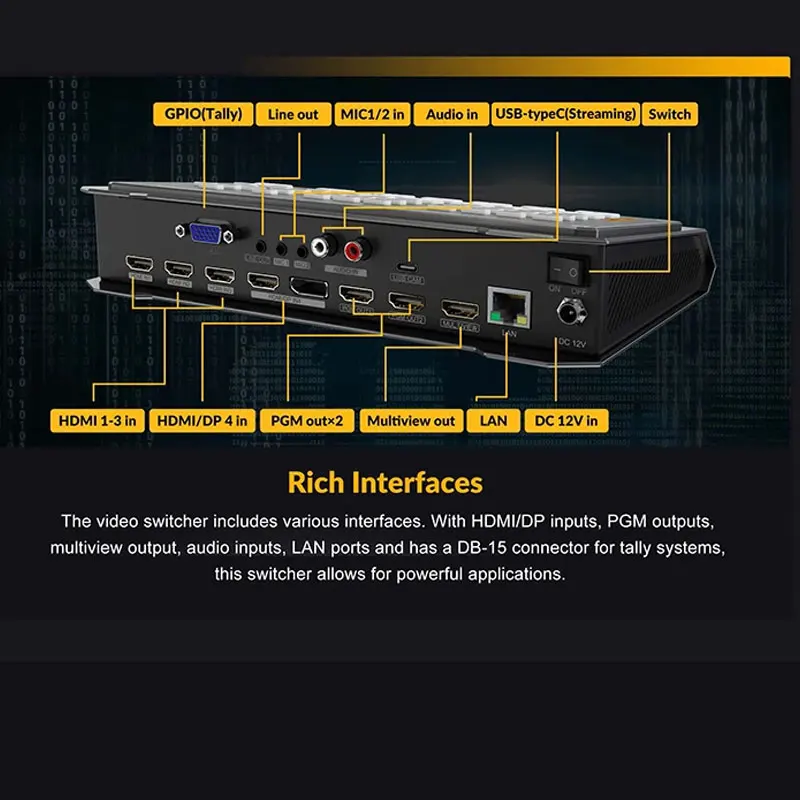 Avmatrix hvs0401u 4ch hdmi-kompatibler dp video umschalter sdi usb typ-c pgm multi view für live-streaming-aufzeichnung