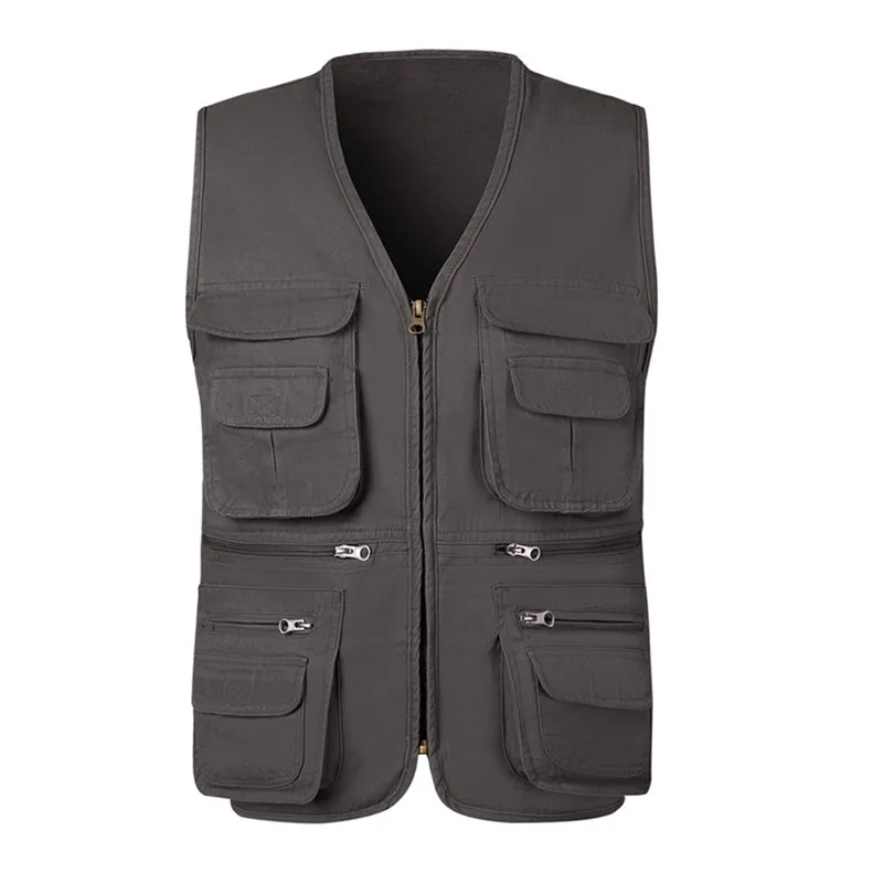 Été Hommes DulHiking Pêche GlaMulti-poches prolifération Gilet En Plein Air Loisirs Mâle Mince Cargo Veste Gilets S-6XL