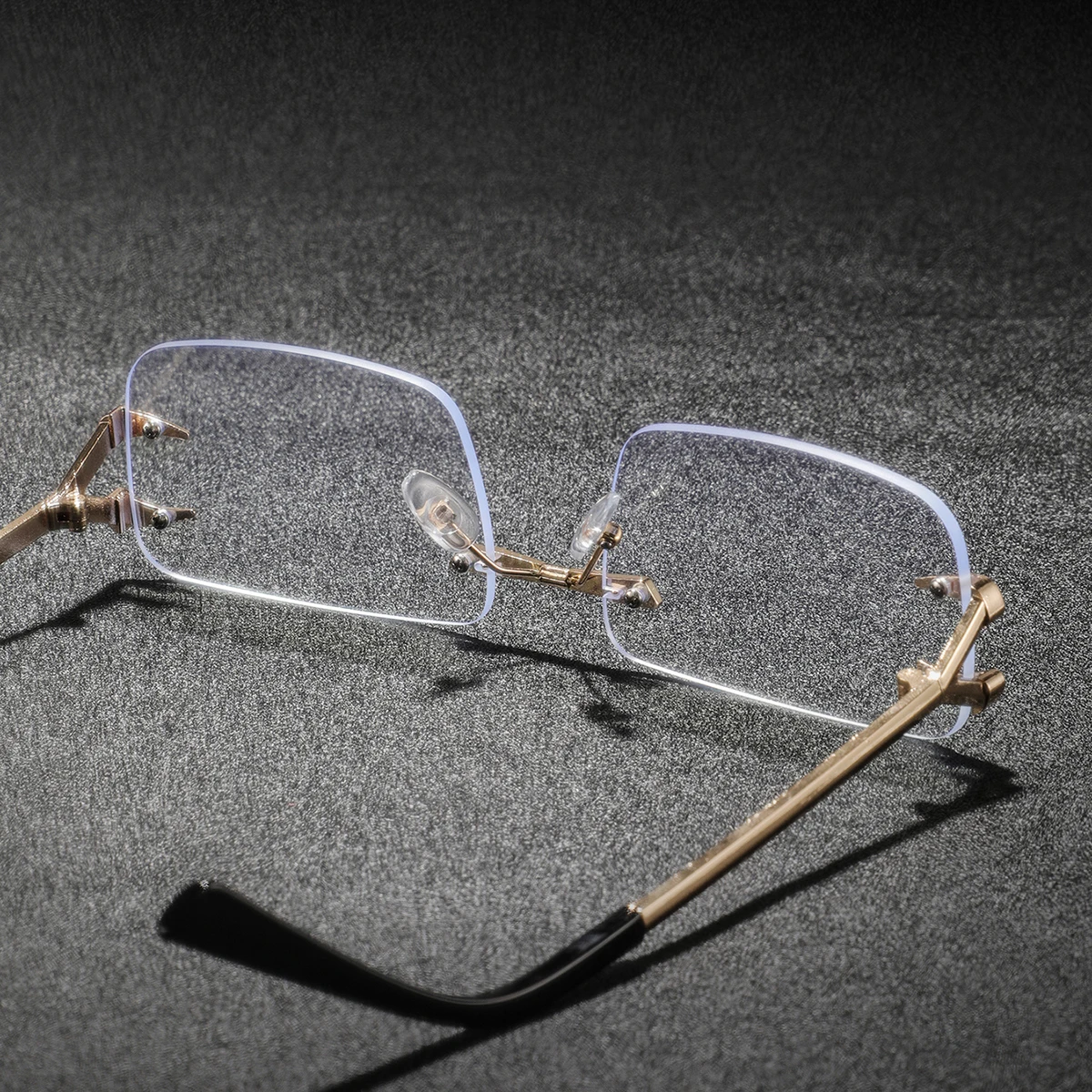1組のメンズ用、長方形のフレームレスメタルメガネ。スタイリッ - Men'S Fashion Non Prescription Glasses のレビューと価格