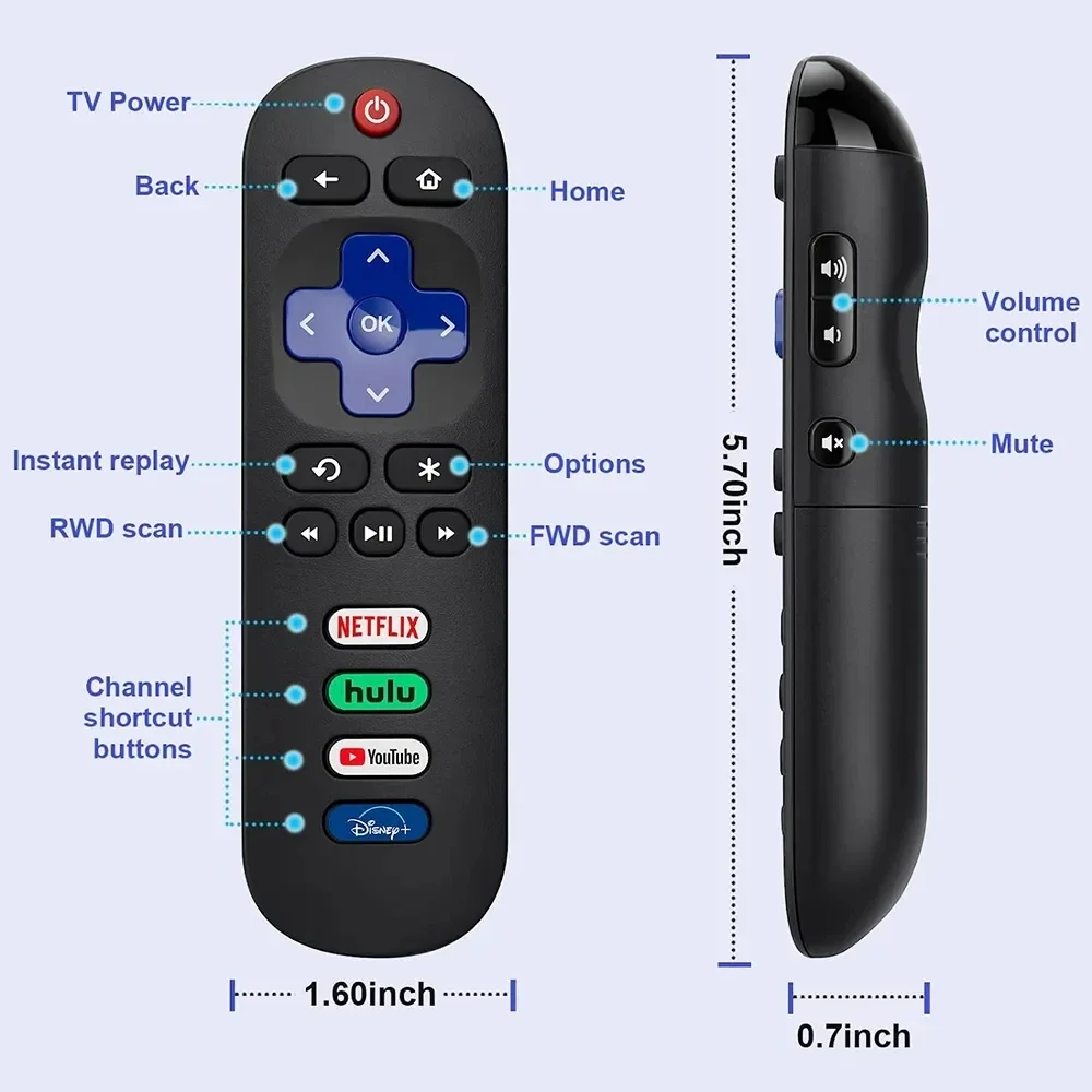 جهاز تحكم عن بعد عالمي لتلفزيون TCL Roku Hisense، توافق التلفزيون، إشارة ثابتة، جهاز تحكم عن بعد متعدد الوظائف