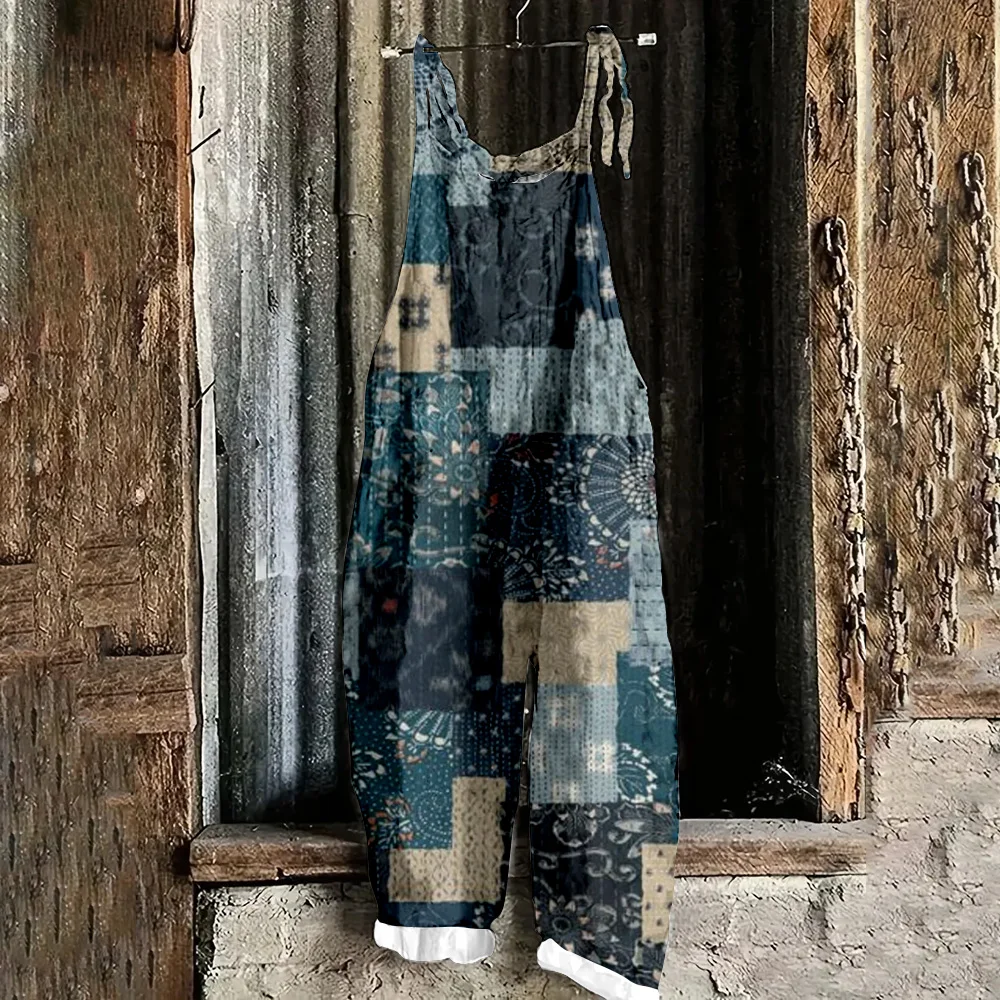 

Женский регулируемый комбинезон с лямкой на шее, ретро 3D этнический принт, богемная летняя сексуальная, модная и повседневная женская одежда