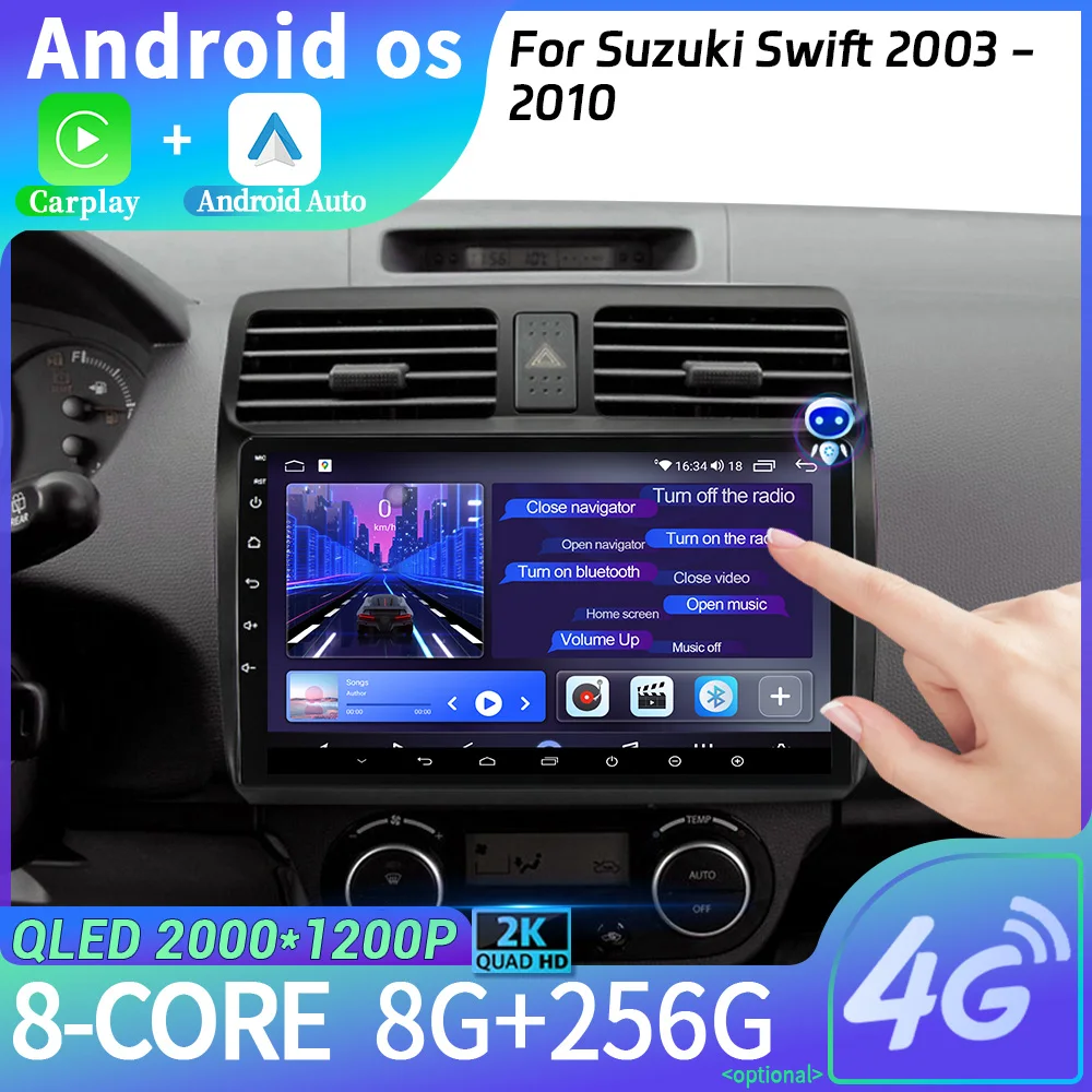 Android 14 Voor Suzuki Swift 2003 - 2010 Autoradio Multimedia Navigatie Draadloze Carplay Stereo Head Unit Wifi 2din